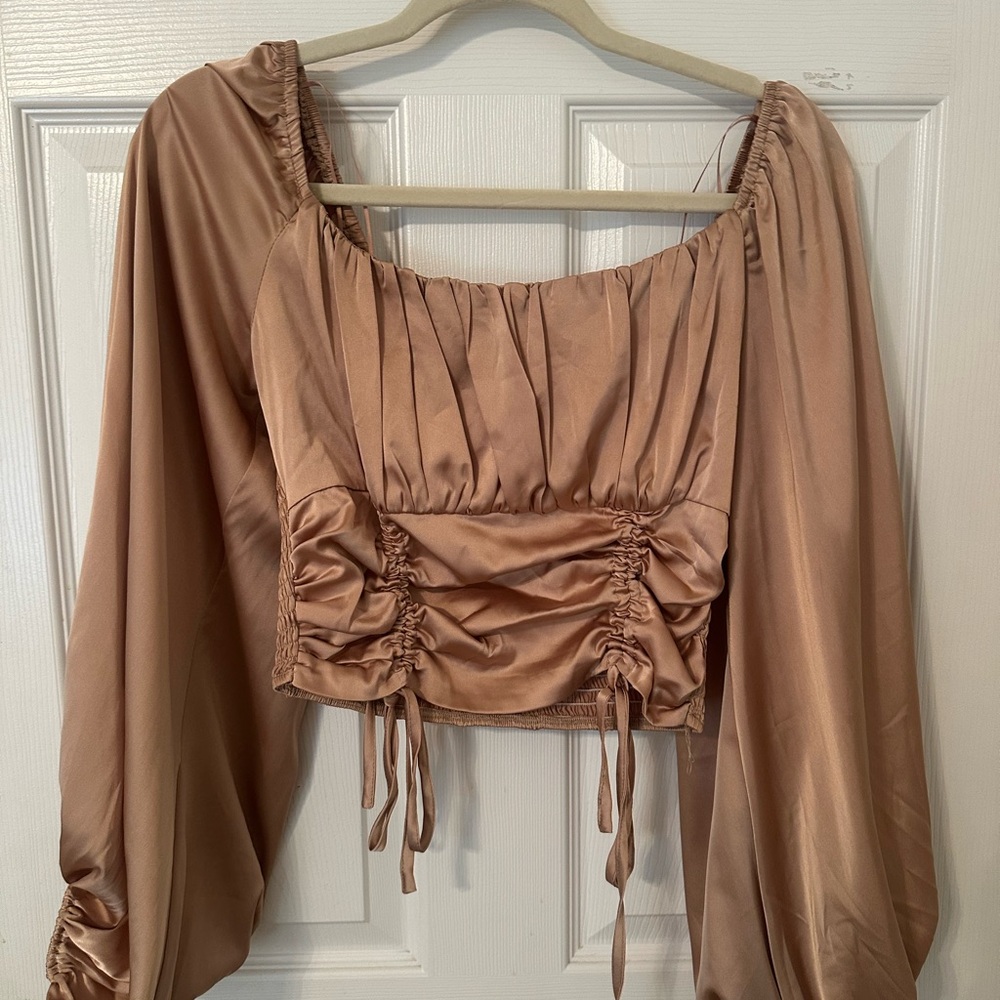 Chic Ruched Tan Crop Top